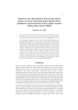 Notes on the Distribution and Conservation Status of Some Restricted Plant Species from Sandstone Environments of the Upper Hunter Valley, New South Wales