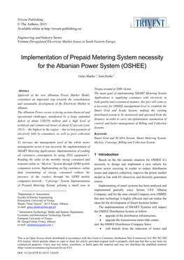 Implementation of Prepaid Metering System Necessity for the Albanian Power System (OSHEE)