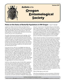 Summer 2011 Bulletin of the Oregon Entomological Society