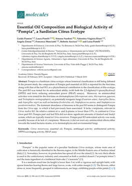 Essential Oil Composition and Biological Activity of “Pompia”, a Sardinian Citrus Ecotype