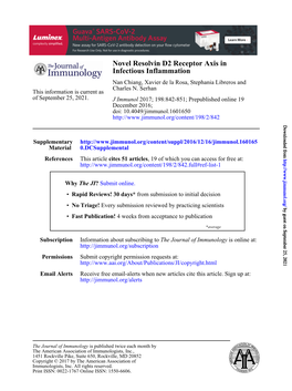 Novel Resolvin D2 Receptor Axis in Infectious Inflammation Nan Chiang, Xavier De La Rosa, Stephania Libreros and Charles N