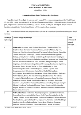 UCHWAŁA NR LI/378/2010 RADA MIEJSKA W WOŁOWIE Z Dnia 9 Lipca 2010 R