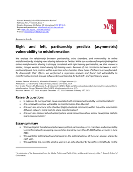 Right and Left, Partisanship Predicts (Asymmetric) Vulnerability to Misinformation