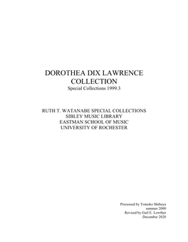 DOROTHEA DIX LAWRENCE COLLECTION Special Collections 1999.3