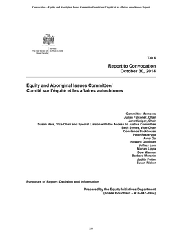 Report to Convocation October 30, 2014 Equity and Aboriginal Issues