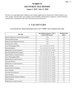 Wmbd-Tv Eeo Public File Report I. Vacancy List