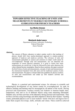 Towards Effective Teaching of Units and Measurements in Nigerian Secondary Schools: Guidelines for Physics Teachers