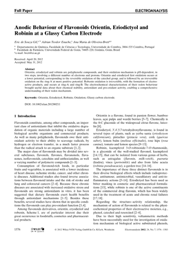 Anodic Behaviour of Flavonoids Orientin, Eriodictyol and Robinin at a Glassy Carbon Electrode