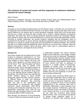 The Universe of Normal and Cancer Cell Line Responses to Anticancer Treatment: Lessons for Cancer Therapy