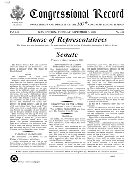 Congressional Record United States Th of America PROCEEDINGS and DEBATES of the 107 CONGRESS, SECOND SESSION