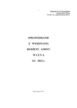 Sprawozdanie Z Wykonania Budżetu Gminy W I Z N a Za