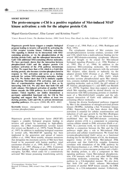 The Proto-Oncogene C-Cbl Is a Positive Regulator of Met-Induced MAP Kinase Activation: a Role for the Adaptor Protein Crk