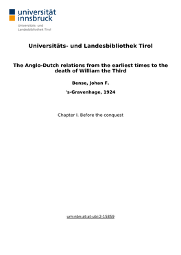 The Anglo-Dutch Relations from the Earliest Times to the Death of William the Third