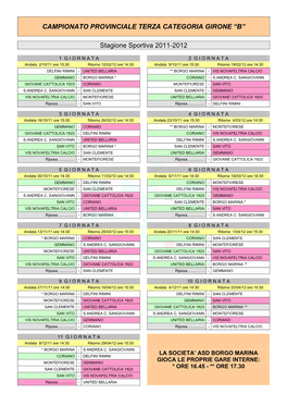 CAMPIONATO PROVINCIALE TERZA CATEGORIA GIRONE “B” Stagione