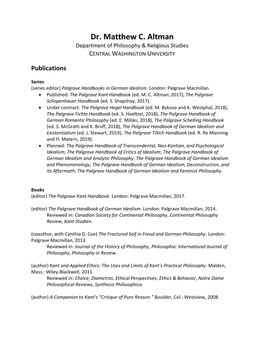 Dr. Matthew C. Altman Department of Philosophy & Religious Studies CENTRAL WASHINGTON UNIVERSITY