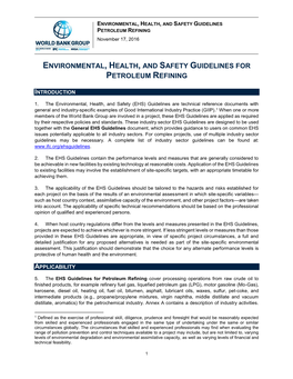 Environmental, Health, and Safety Guidelines for Petroleum Refining