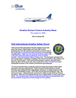 Aviation Human Factors Industry News November 8, 2006 FAA