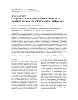 Original Article Comparison of Therapeutic Effects of Two Ccbs on Glaucoma and Analysis of Their Possible Mechanisms