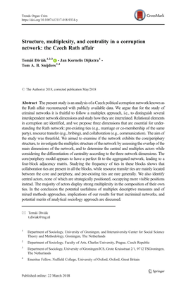 Structure, Multiplexity, and Centrality in a Corruption Network: the Czech Rath Affair