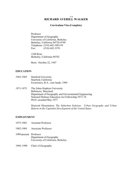 Professor Walker's CV