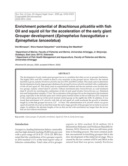 Enrichment Potential of Brachionus Plicatilis with Fish Oil and Squid Oil