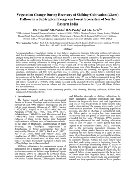 Vegetation Change During Recovery of Shifting Cultivation (Jhum) Fallows in a Subtropical Evergreen Forest Ecosystem of North- Eastern India