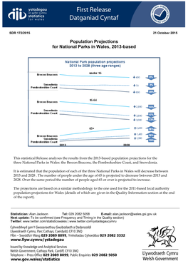 Population Projections for National Parks in Wales, 2013-Based