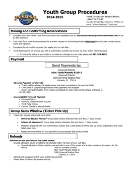 Youth Group Procedures 2014-2015 Youth Group Sales Business Hours: 1-800-YOUTH-15 Monday Thru Friday 8:30Am to 5:00Pm Est