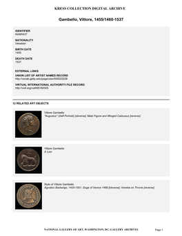 Summary for Gambello, Vittore, 1455/1460-1537 (NAM0437)