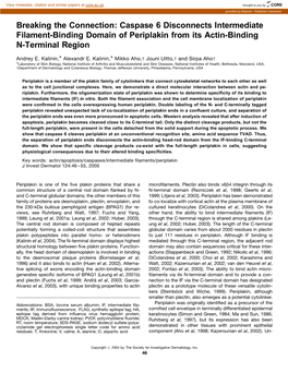 Caspase 6 Disconnects Intermediate Filament-Binding Domain of Periplakin from Its Actin-Binding N-Terminal Region