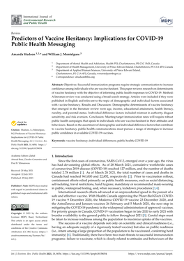 Predictors of Vaccine Hesitancy: Implications for COVID-19 Public Health Messaging
