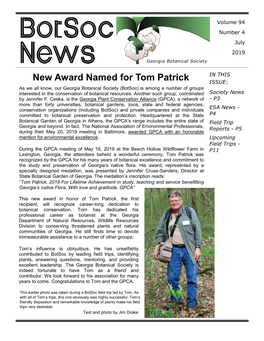 New Award Named for Tom Patrick