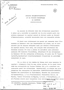 Origine Des Investissements Et Du Pouvoir Économique Au Cameroun