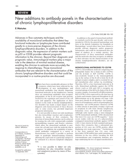 New Additions to Antibody Panels in the Characterisation of Chronic Lymphoproliferative Disorders J Clin Pathol: First Published As on 1 March 2002