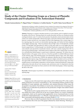 Study of the Cluster Thinning Grape As a Source of Phenolic Compounds and Evaluation of Its Antioxidant Potential