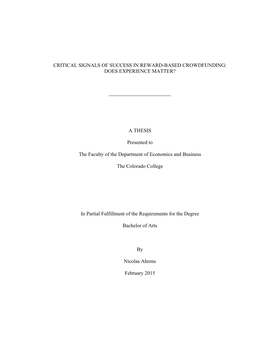 Critical Signals of Success in Reward-Based Crowdfunding: Does Experience Matter?