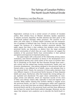 The Tailings of Canadian Politics: the North-South Political Divide