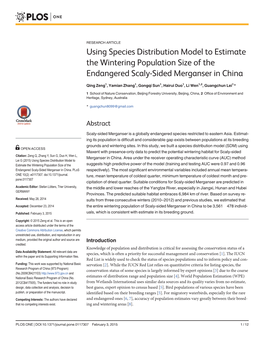 Using Species Distribution Model to Estimate the Wintering Population Size of the Endangered Scaly-Sided Merganser in China