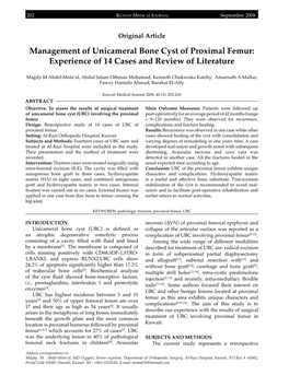 Management of Unicameral Bone Cyst of Proximal Femur: Experience of 14 Cases and Review of Literature