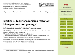 Martian Sub-Surface Ionising Radiation: Abstract Introduction ∗ Biosignatures and Geology Conclusions References Tables Figures L