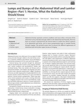 Lumps and Bumps of the Abdominal Wall and Lumbar Region—Part 1: Hernias, What the Radiologist Should Know