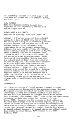 Relationship Between Sediment Supply and Sediment Transport for the Roaring River, Colorado, USA