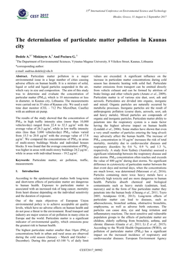 The Determination of Particulate Matter Pollution in Kaunas City