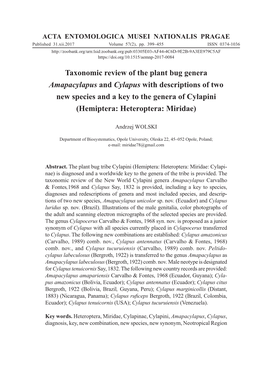 Taxonomic Review of the Plant Bug Genera Amapacylapus And