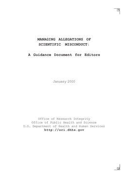 Managing Allegations of Scientific Misconduct: A