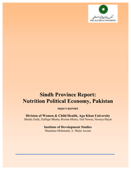 Sindh Province Report: Nutrition Political Economy, Pakistan