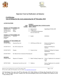 Supreme Court List for the Week of the 16Th December