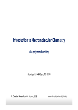 Introduction to Macromolecular Chemistry