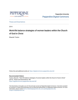 Work-Life Balance Strategies of Women Leaders Within the Church of God in Christ