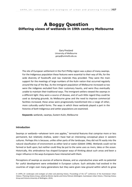 A Boggy Question Differing Views of Wetlands in 19Th Century Melbourne